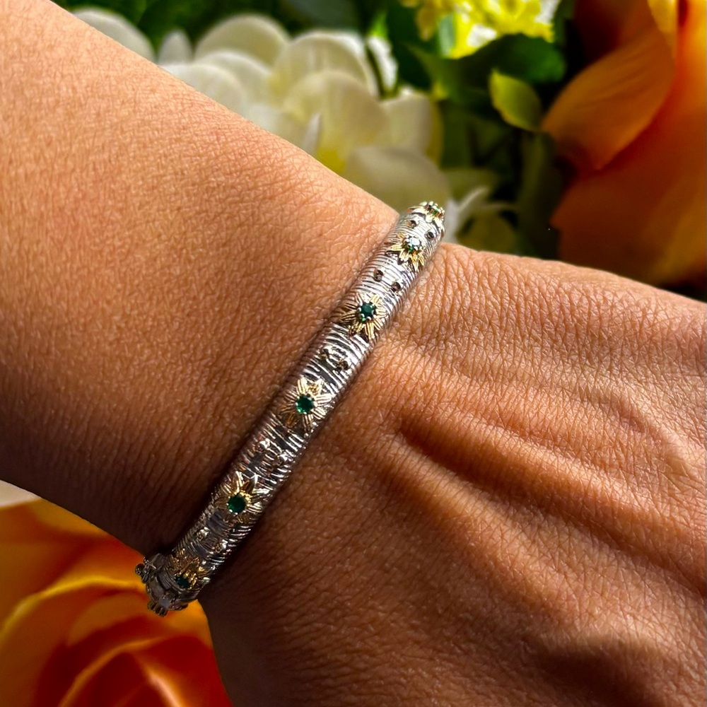 Buccellati Inspired Bangle Bracelet Brass Sterling 925 Fits wrists 6.25-“ Rare!